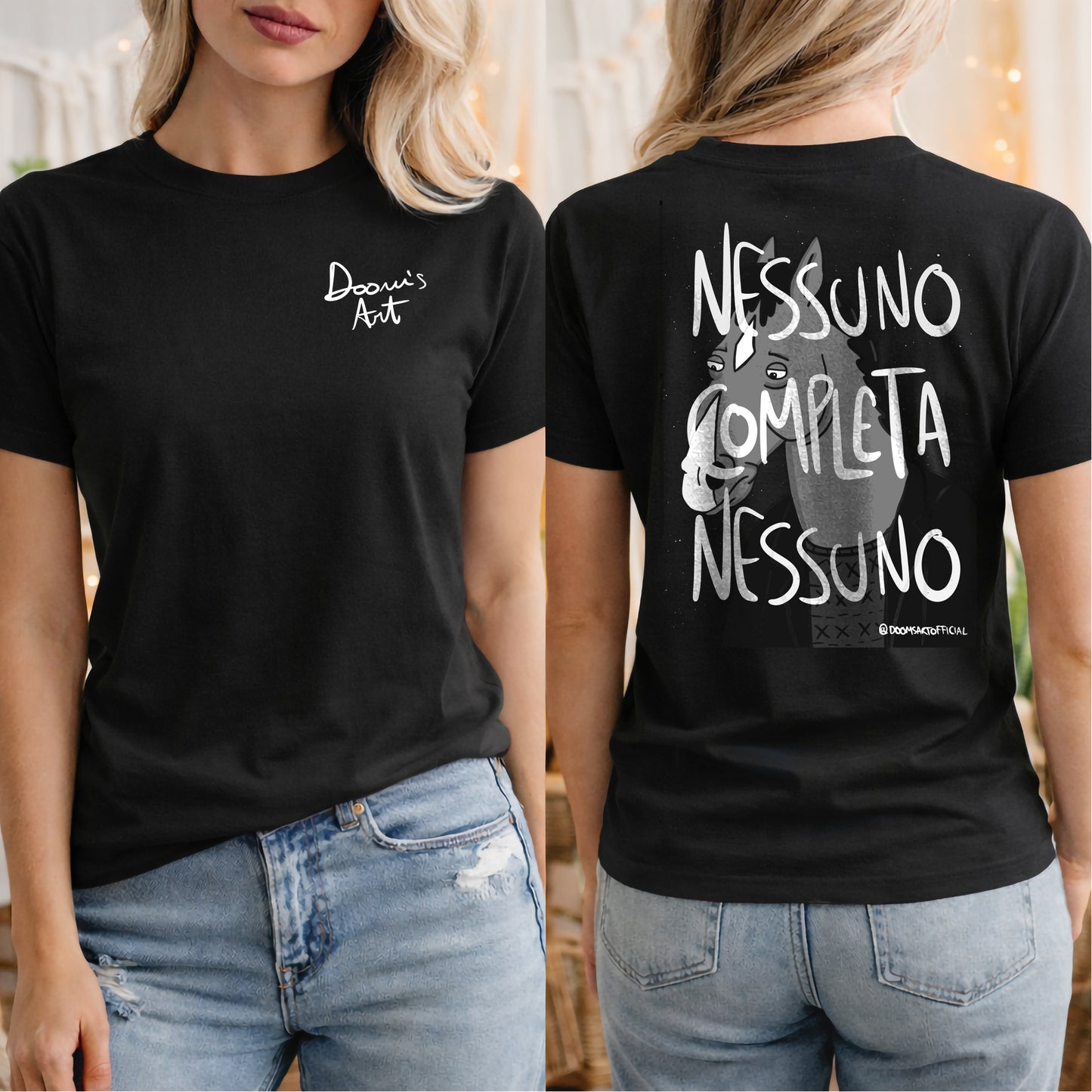 T-SHIRT Nessuno completa nessuno NERA stampa fronte e retro #chooseurcolor
