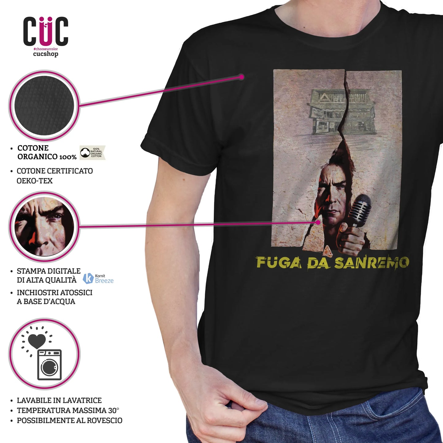 CUC T-SHIRT Fuga da Sanremo - FILM - MUSICA - Divertente - Festival - Parodia - #chooseurcolor
