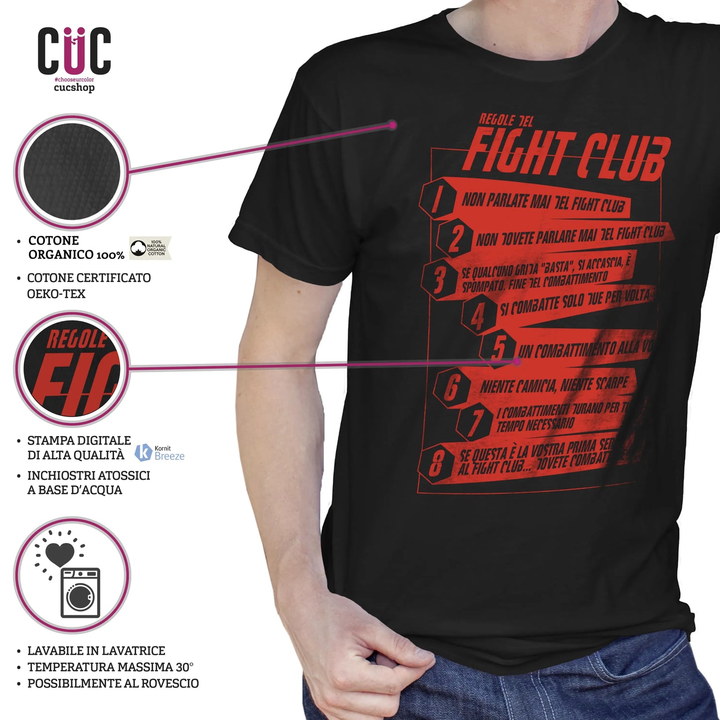 CUC T-SHIRT Regole del Fight Club - FILM - Cult - #chooseurcolor