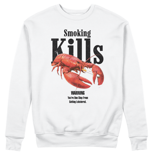 FELPA GIROCOLLO Smoking Kills Lobster divertente aragosa Bianca #chooseurcolor