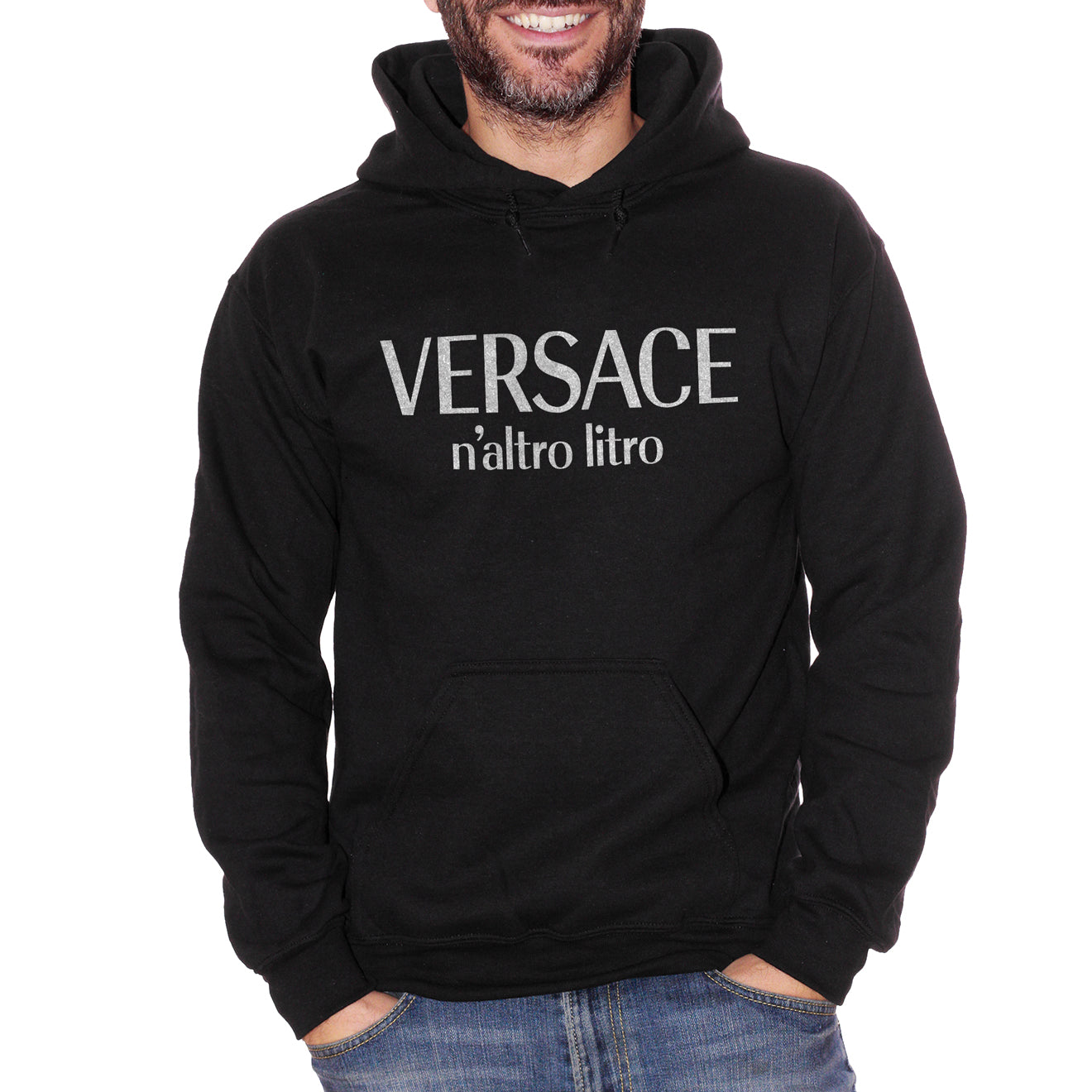 Black Felpa Cappuccio Versace N'altro Litro Frasi Divertenti Bevute - Funny Choose ur Color CucShop