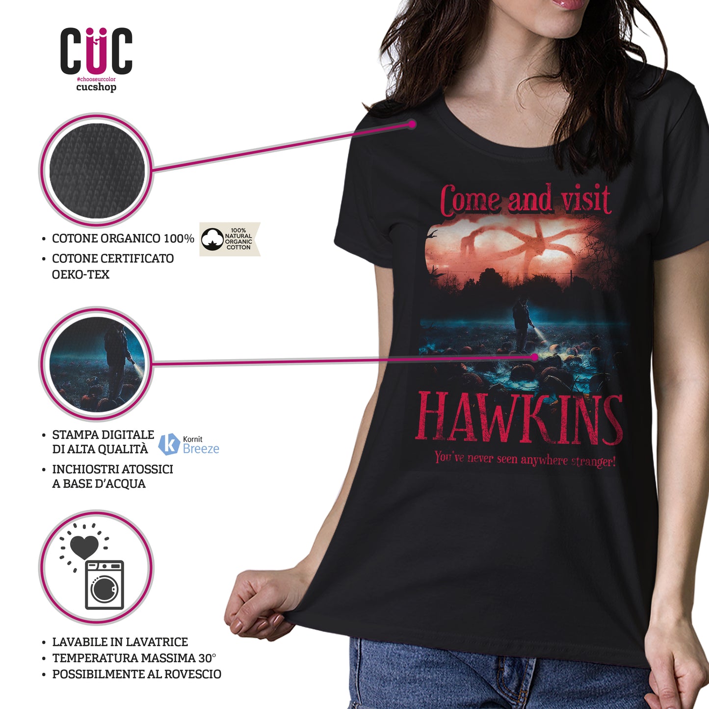 Black T-Shirt Come and Visit Hawkins - Stranger Things - FILM Choose ur color CucShop