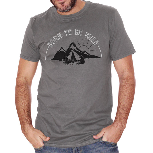 Dim Gray T-Shirt Born To Be Wild Nature Camp Camping - DIVERTENTE CucShop