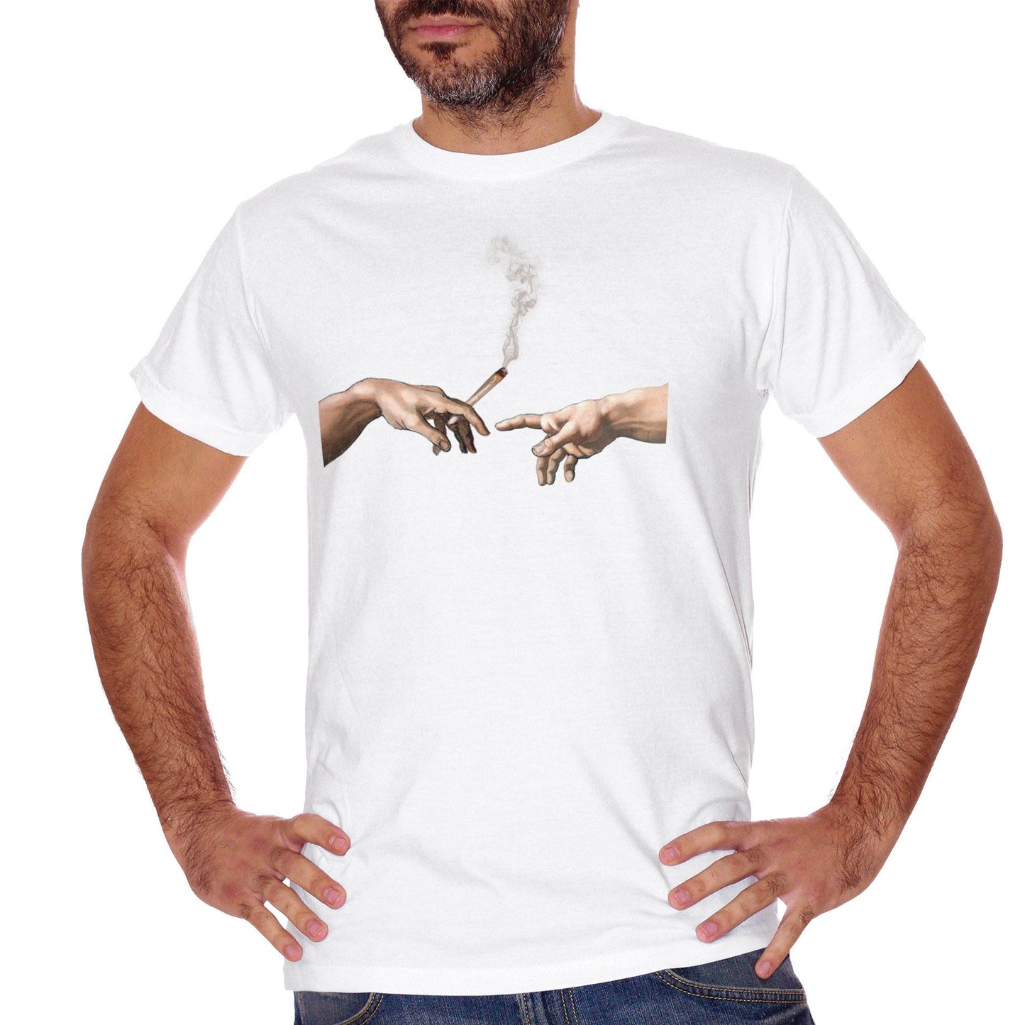 White Smoke T-Shirt Divertente Giudizio Universale Michelangelo Smoke | Weed | Maglia Bianca Da Uomo Simpatica | Choose Ur Color - DIVERTENTE CucShop