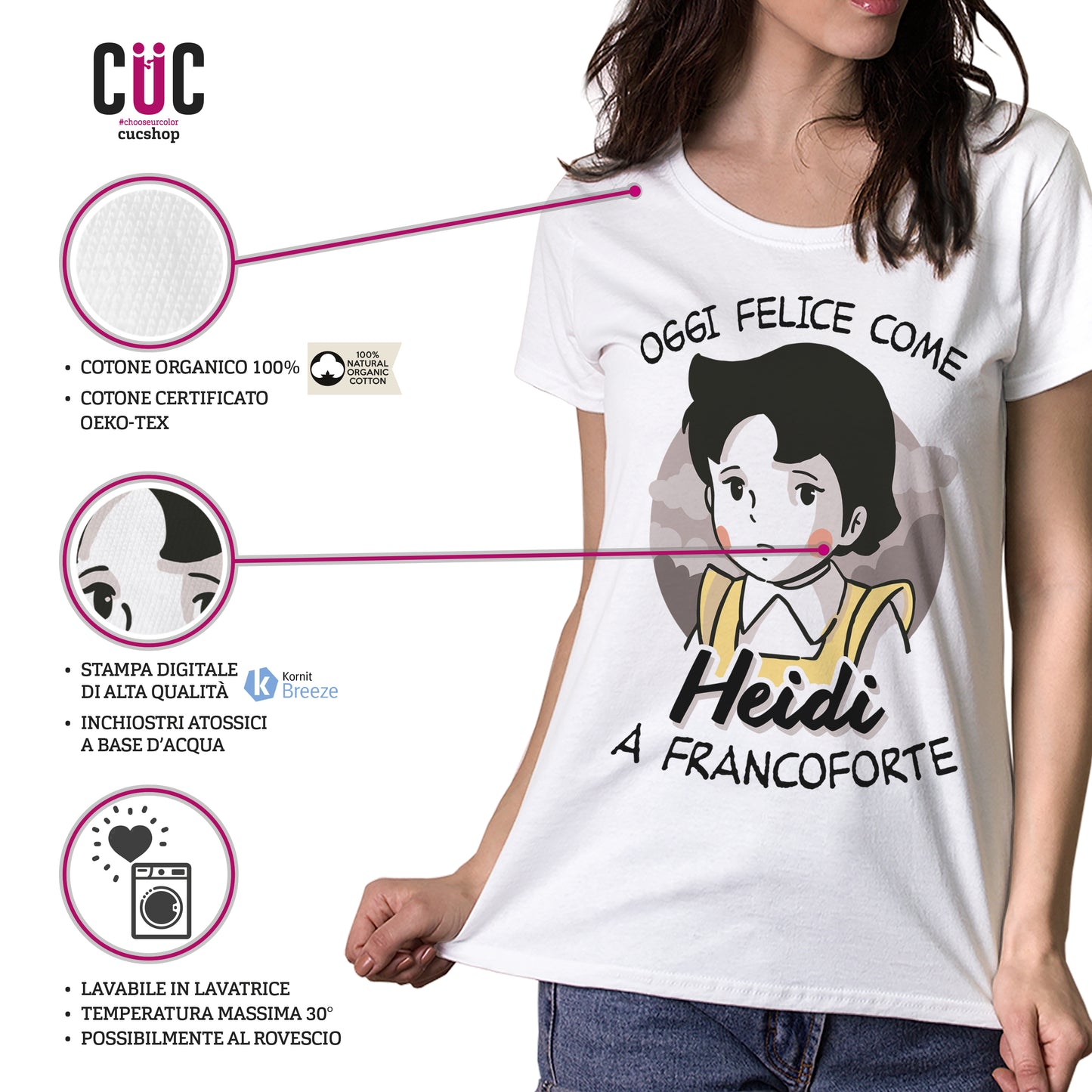 White Smoke T-Shirt Felice me Heidi a Francoforte - Rivisitazione simpatica del cartone animato anni 80 - Chooseurcolor CucShop
