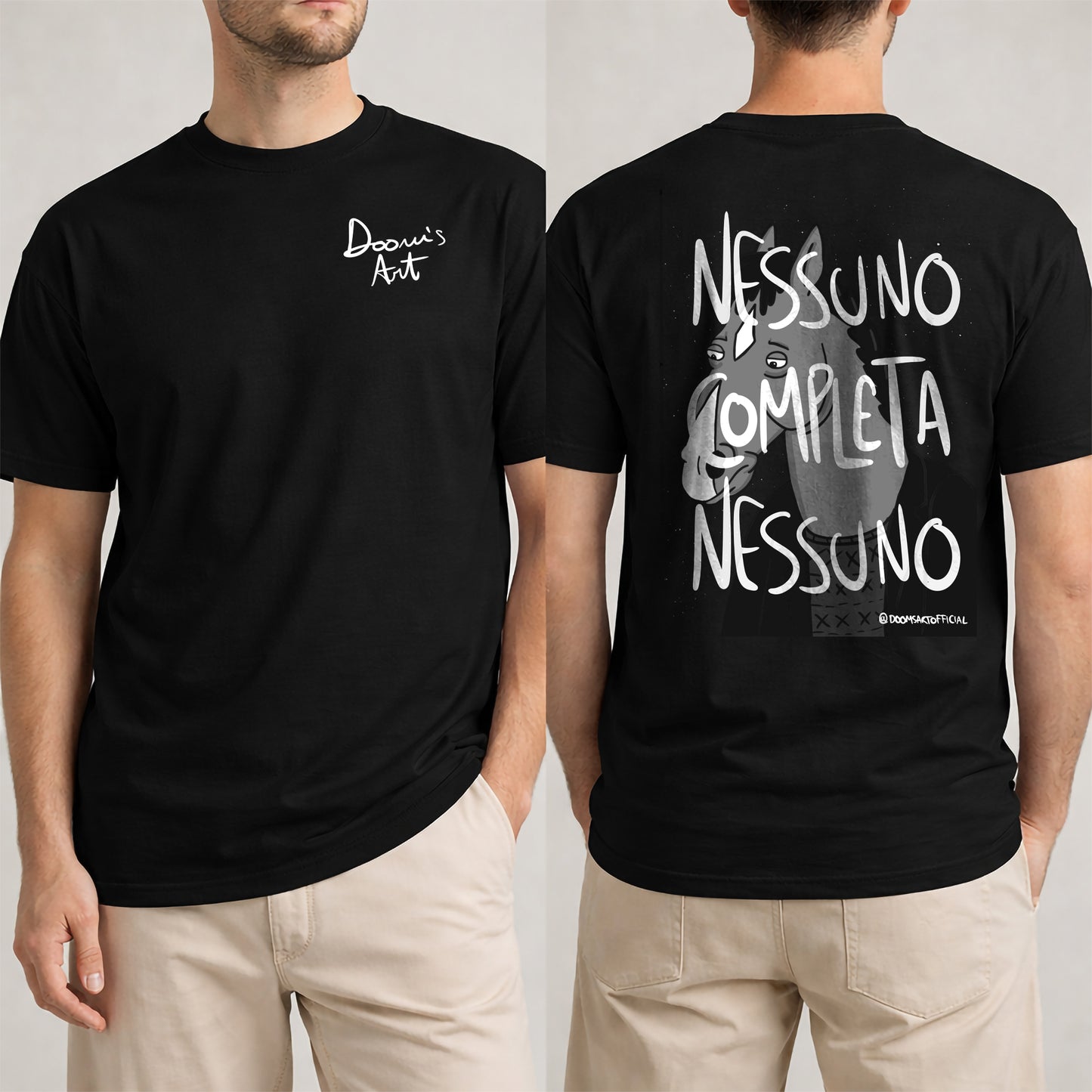 T-SHIRT Nessuno completa nessuno NERA stampa fronte e retro #chooseurcolor
