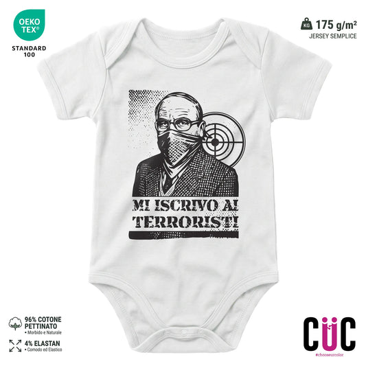 BODY BAMBINO CUC BODY BAMBINI MI ISCRIVO AI TERRORISTI PERSONAGGI FAMOSI SCHERZO TELEFONICO MAGNOTTA LA LAVATRICE Bianca M [IMGKEY:WHI:M:1]