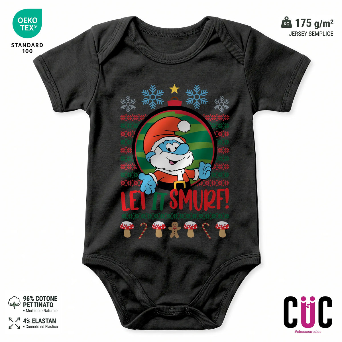 BODY BAMBINO CUC BODY BAMBINI LET IT SMURF! NATALE REGALO GRANDE PUFFO Nera M [IMGKEY:BLA:M:1]