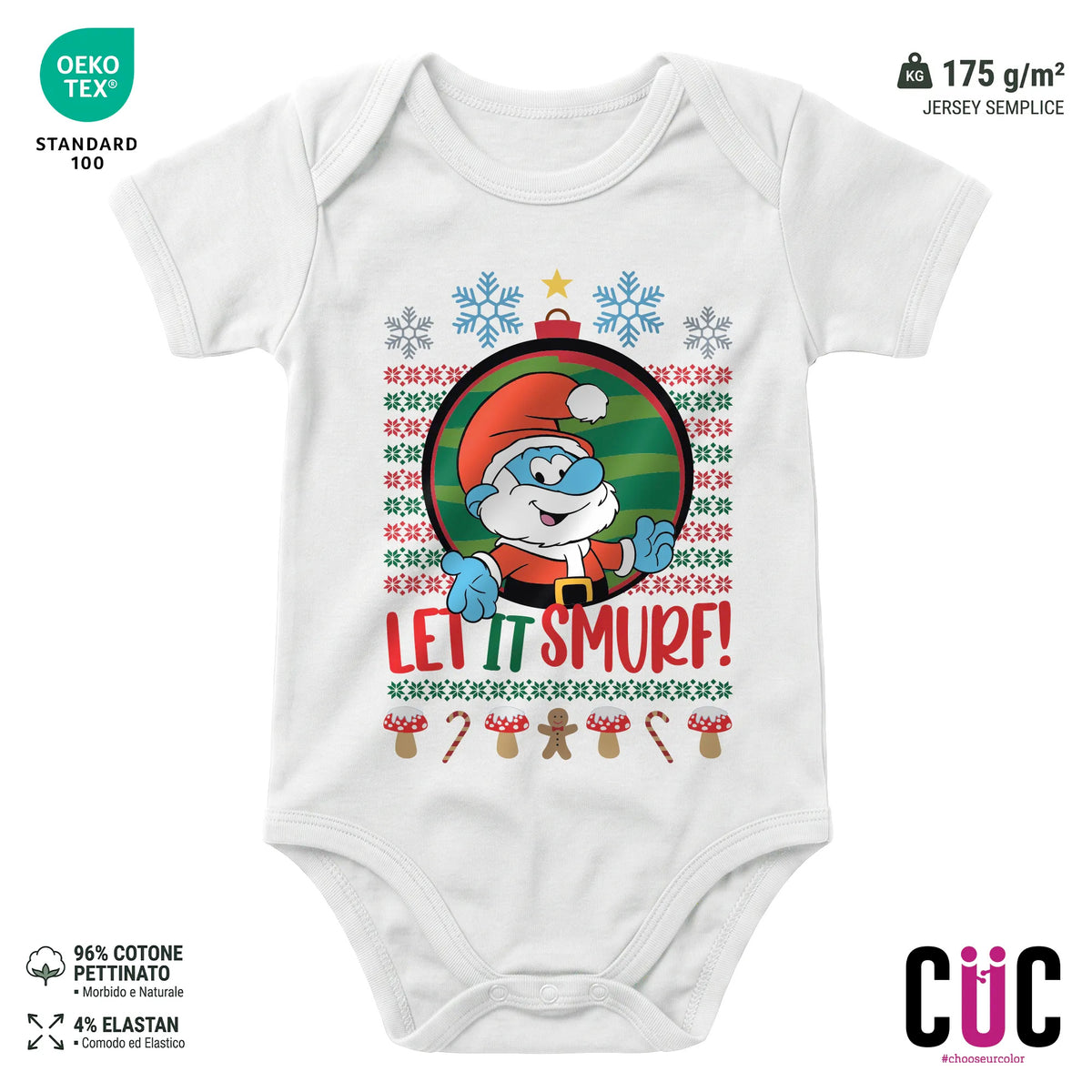 BODY BAMBINO CUC BODY BAMBINI LET IT SMURF! NATALE REGALO GRANDE PUFFO Bianca M [IMGKEY:WHI:M:1]