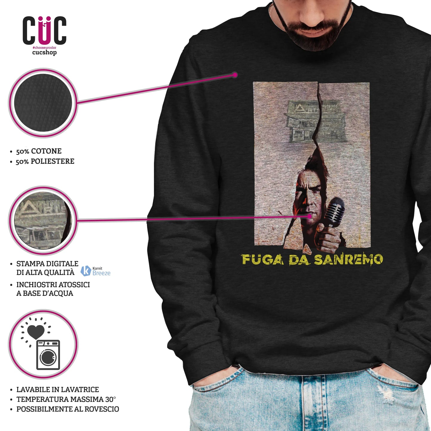 CUC GIROCOLLO Fuga da Sanremo -  Unisex - FILM - MUSICA - Divertente - Festival - Parodia -  #chooseurcolor
