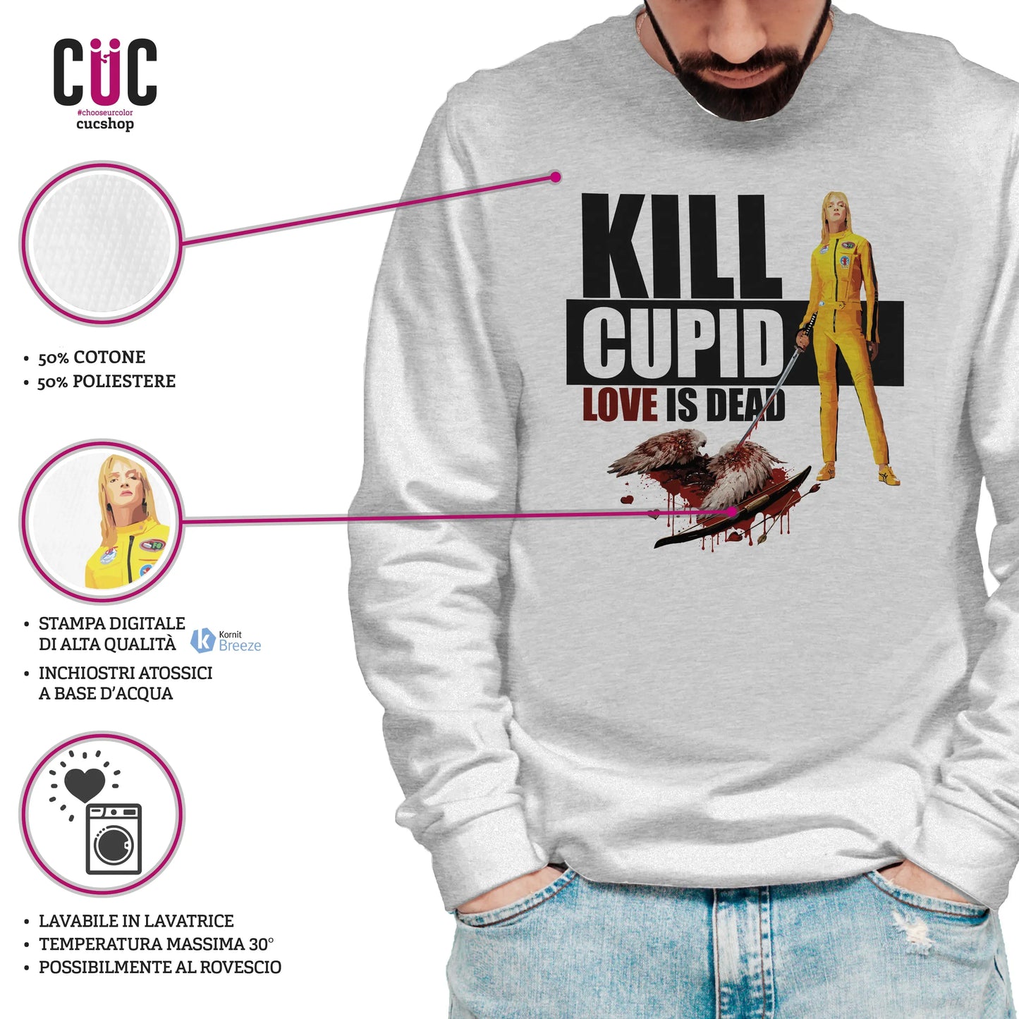 CUC GIROCOLLO Kill Cupid -  Unisex - FILM - SAN VALENTINO - Love is Dead - Parodia - Kill Bill - Tarantino -  #chooseurcolor