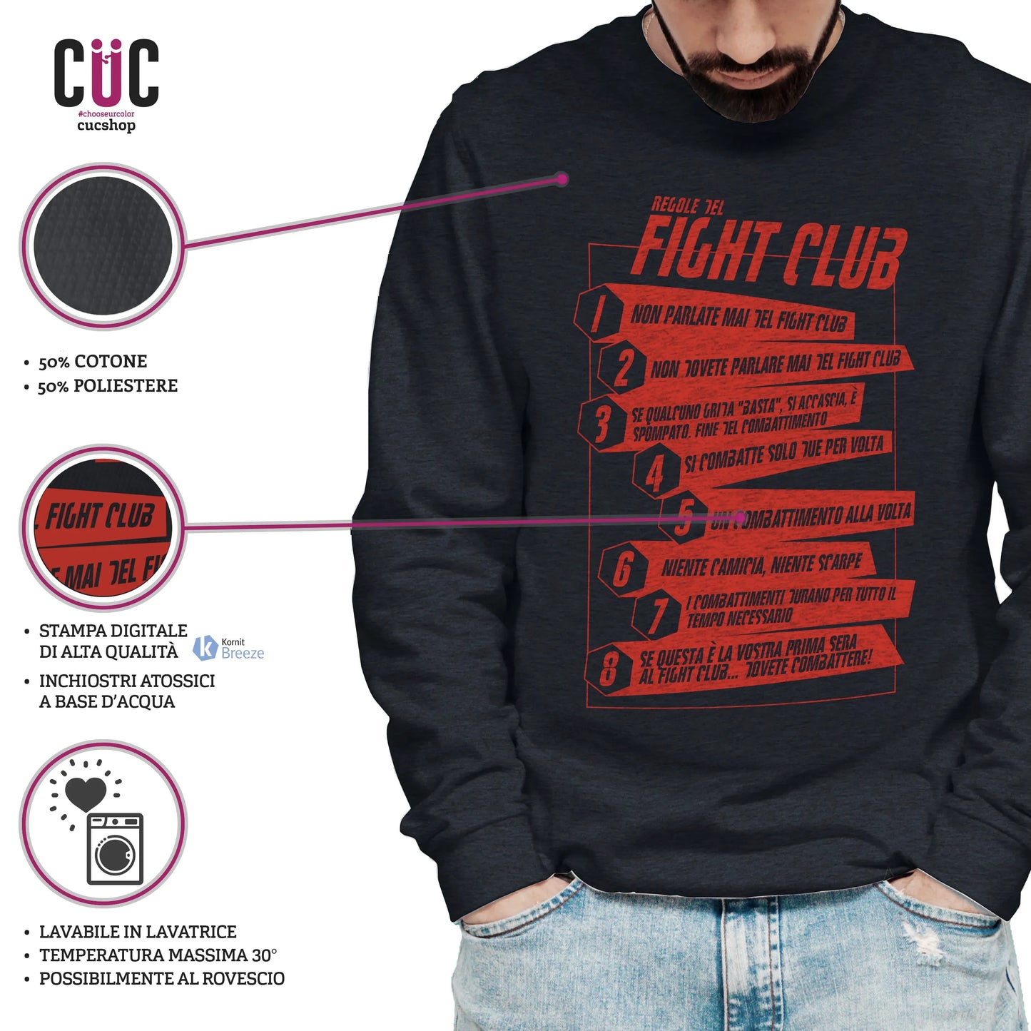 CUC GIROCOLLO Regole del Fight Club -  Unisex - FILM - Cult -  #chooseurcolor