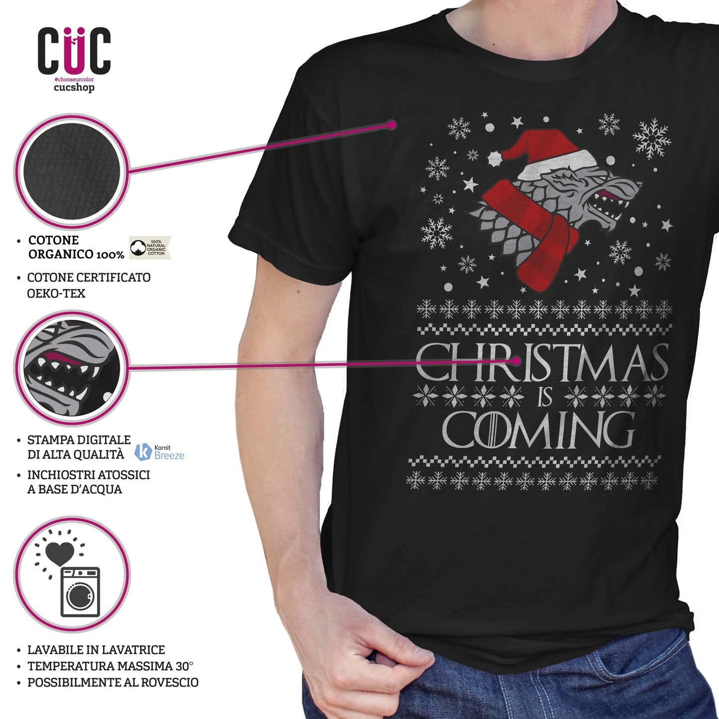 CUC T-SHIRT Christmas is Coming - NATALE - SERIE TV - Divertente - Stark - GOT -  #chooseurcolor