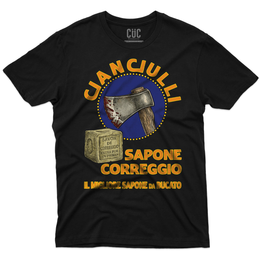 CUC T-SHIRT SAPONE CORREGGIO - PERSONAGGI FAMOSI - Cianciulli - Poster anni 60 - Black Humor - Satira - Serial Killer -  #chooseurcolor