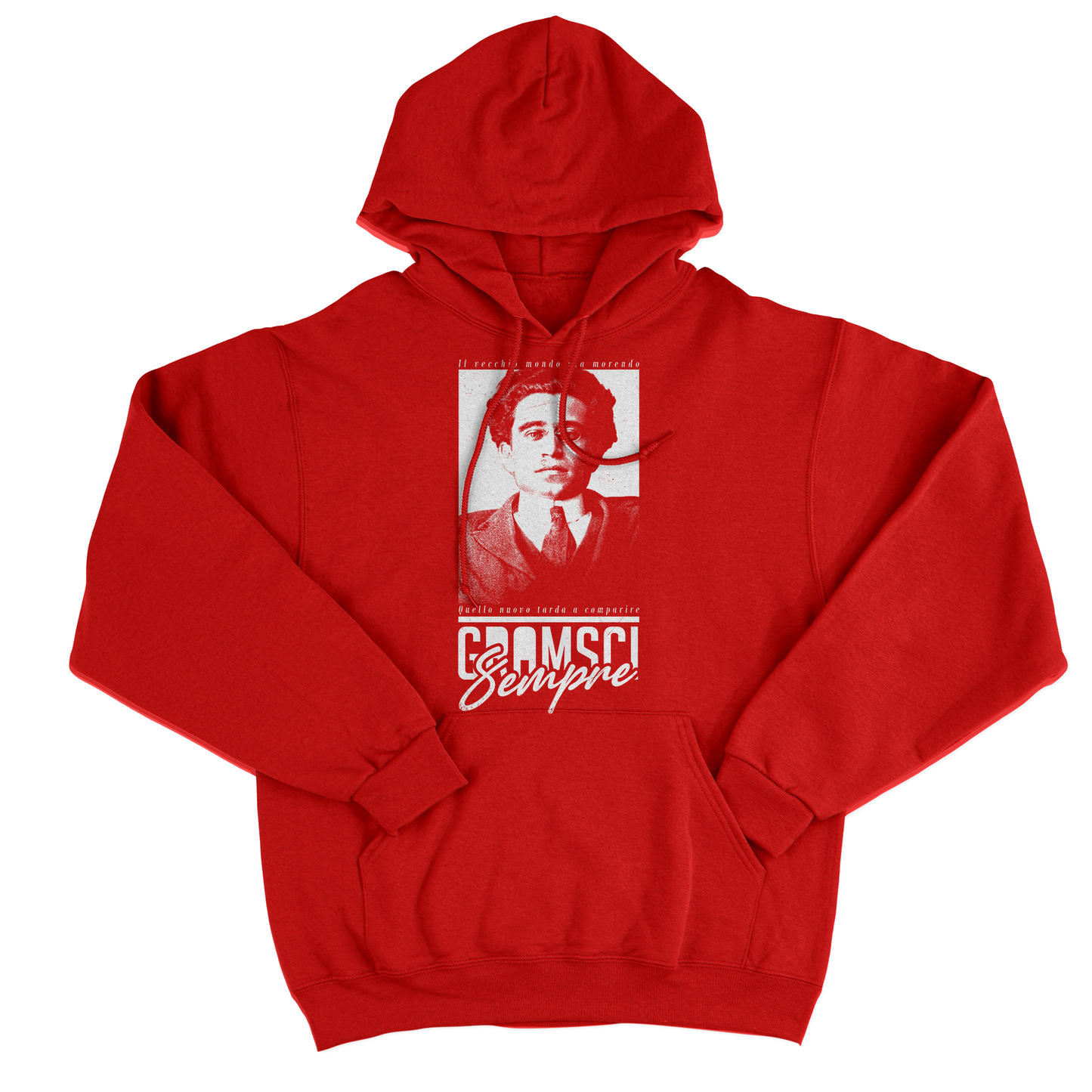 FELPA CAPPUCCIO GRAMSCI il vecchio mondo sta morendo quello nuovo tarda a comparire Rossa #chooseurcolor