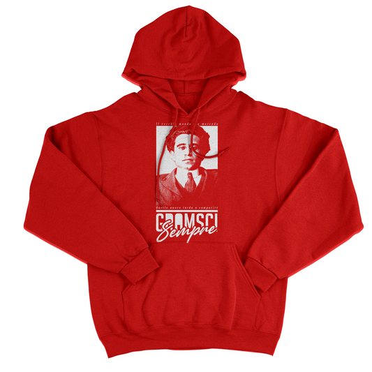 FELPA CAPPUCCIO GRAMSCI il vecchio mondo sta morendo quello nuovo tarda a comparire Rossa #chooseurcolor