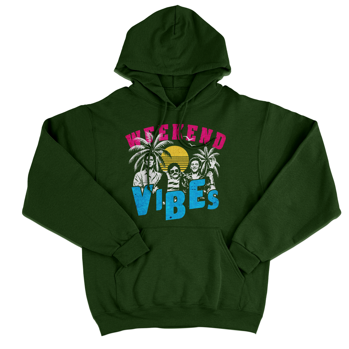 FELPA CAPPUCCIO CUC WEEKEND VIBES film cult divertente anni 90 Verde Bottiglia M [IMGKEY:BOT:M:1]
