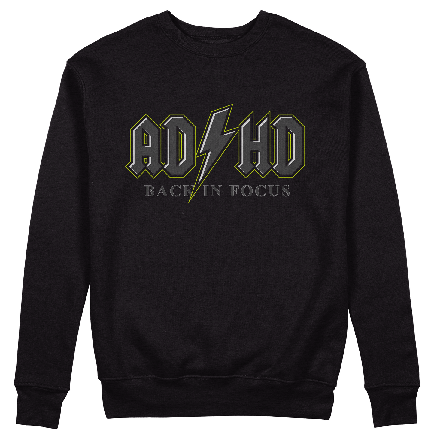 FELPA GIROCOLLO ADHD back in focus scritta simpatica Nera #chooseurcolor
