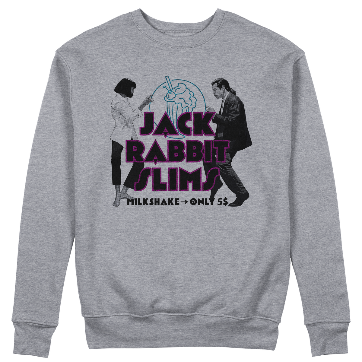 FELPA GIROCOLLO Pulp Fiction Dance Milkshake twist Grigio M [IMGKEY:GRE:M:1]