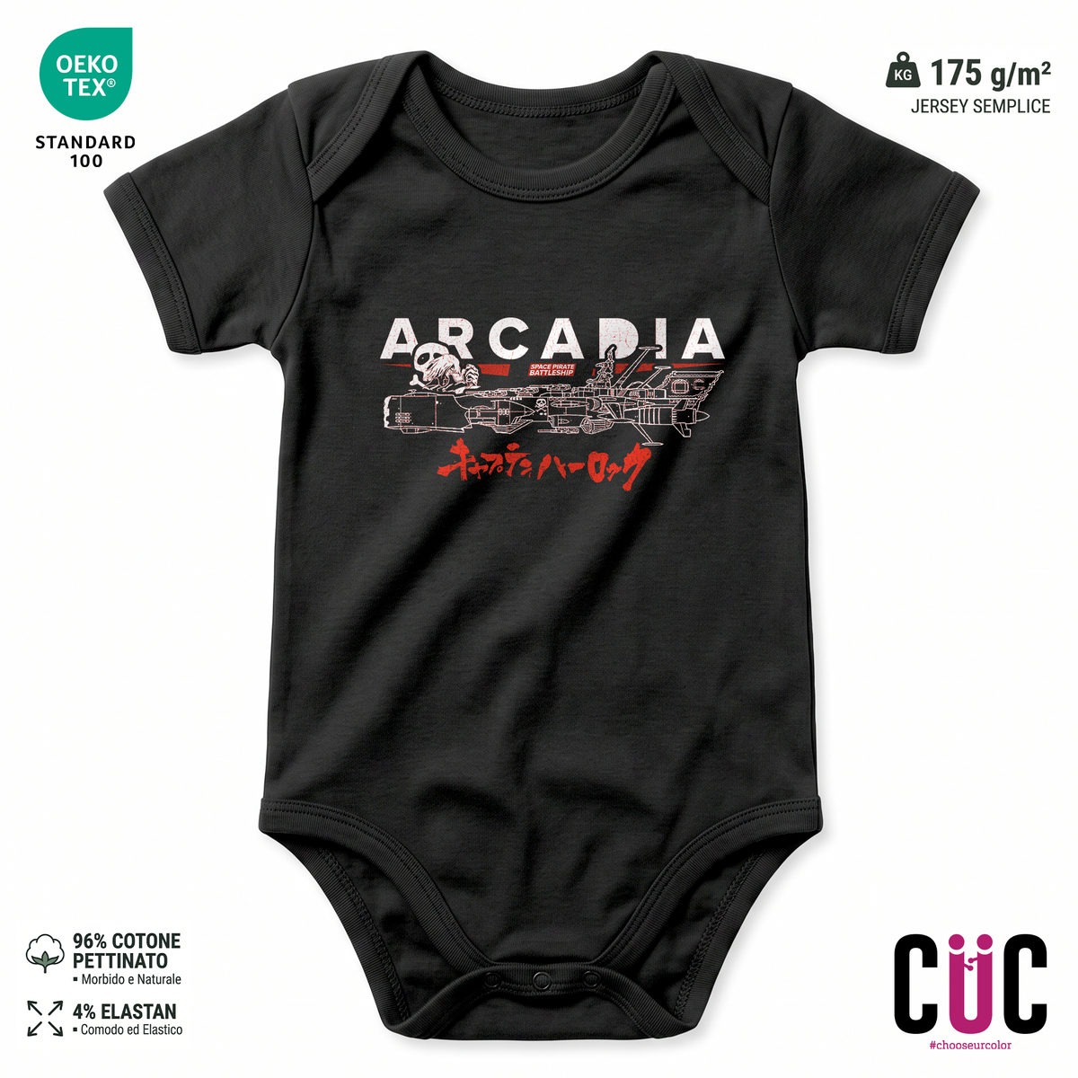 BODY BAMBINO Arcadia Capitan Harlock pirati Nera M [IMGKEY:BLA:M:1]