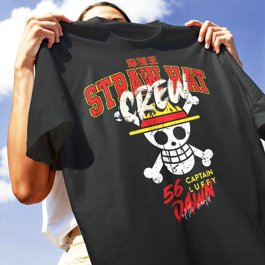 T-SHIRT CUC CAPPELLO DI PAGLIA Captain Luffy anime manga Nera M [IMGKEY:BLA:M:2]