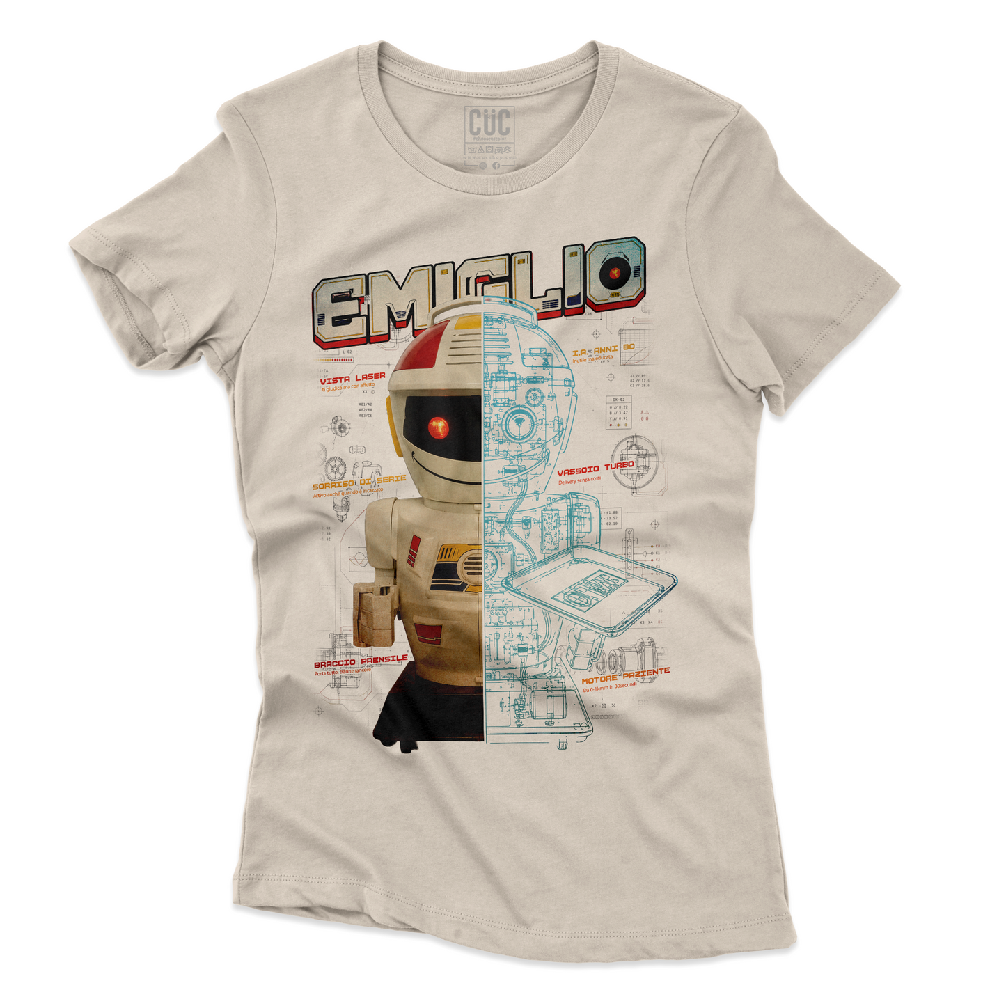 T-SHIRT CUC Emiglio Robot Anni 80 nostalgia sogno d'infanzia Sabbia W [IMGKEY:SAN:W:4]