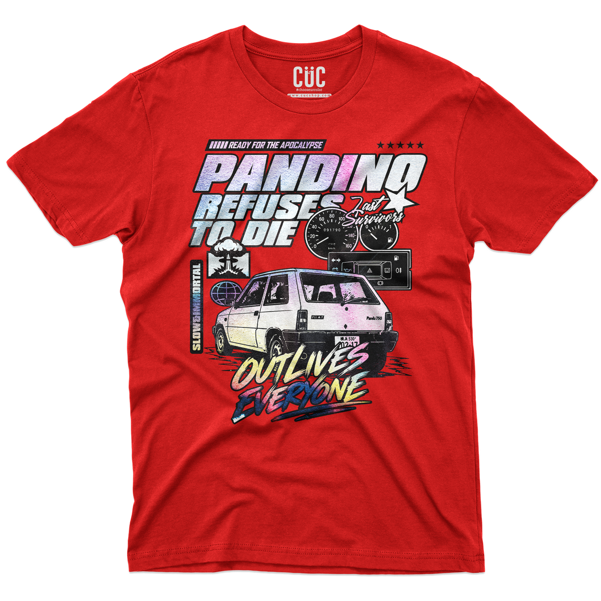 T-SHIRT CUC PANDINO refuses to die apocalypse ready sopravvive a tutto Rossa M [IMGKEY:RED:M:1]