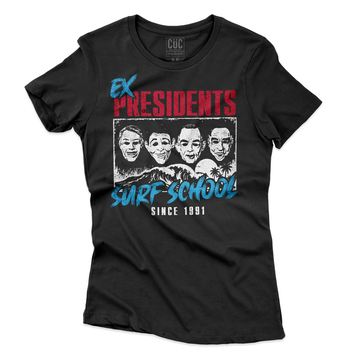 T-SHIRT CUC EX PRESIDENTS Surf School Point Break film cult anni 90 Nera W [IMGKEY:BLA:W:3]