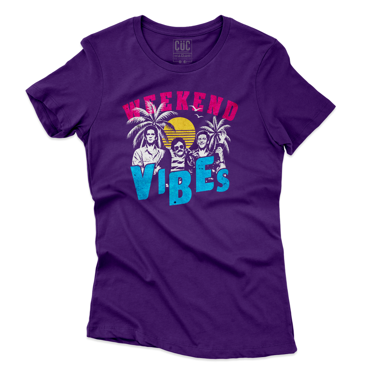 T-SHIRT CUC WEEKEND VIBES film cult divertente anni 90 PUR W [IMGKEY:PUR:W:3]