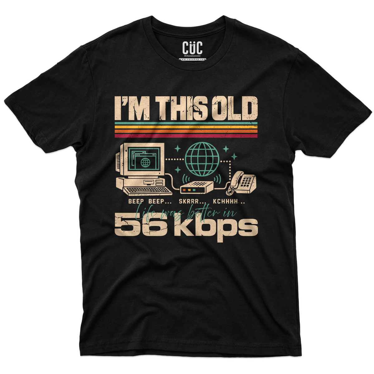 T-SHIRT CUC Sono così vecchio La vita era meglio in 56kbps Meme Nerd Nera M [IMGKEY:BLA:M:1]
