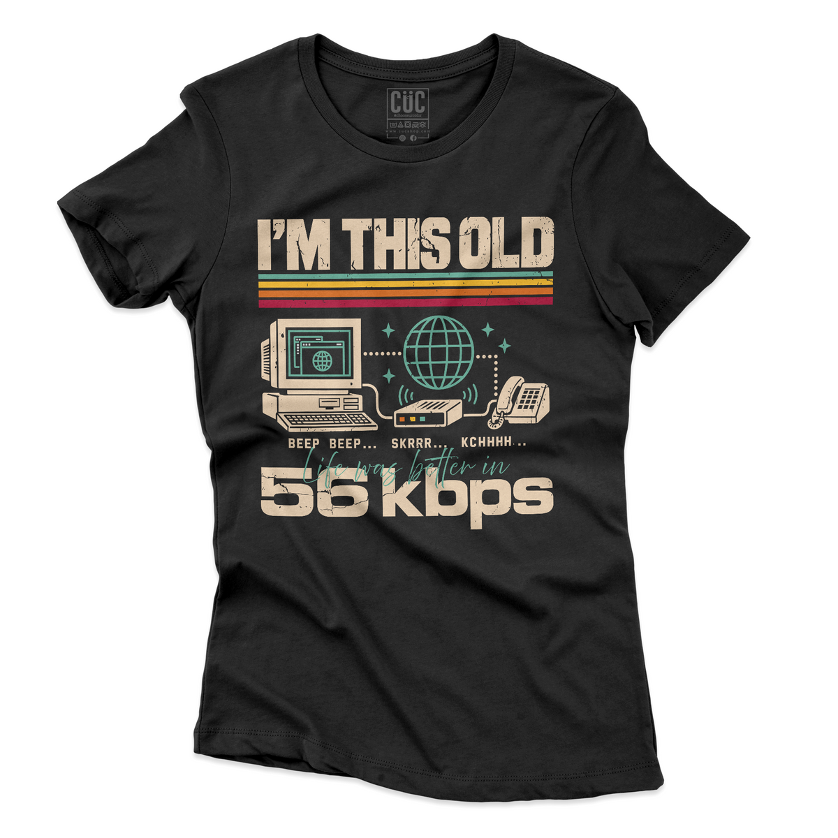 T-SHIRT CUC Sono così vecchio La vita era meglio in 56kbps Meme Nerd Nera W [IMGKEY:BLA:W:3]