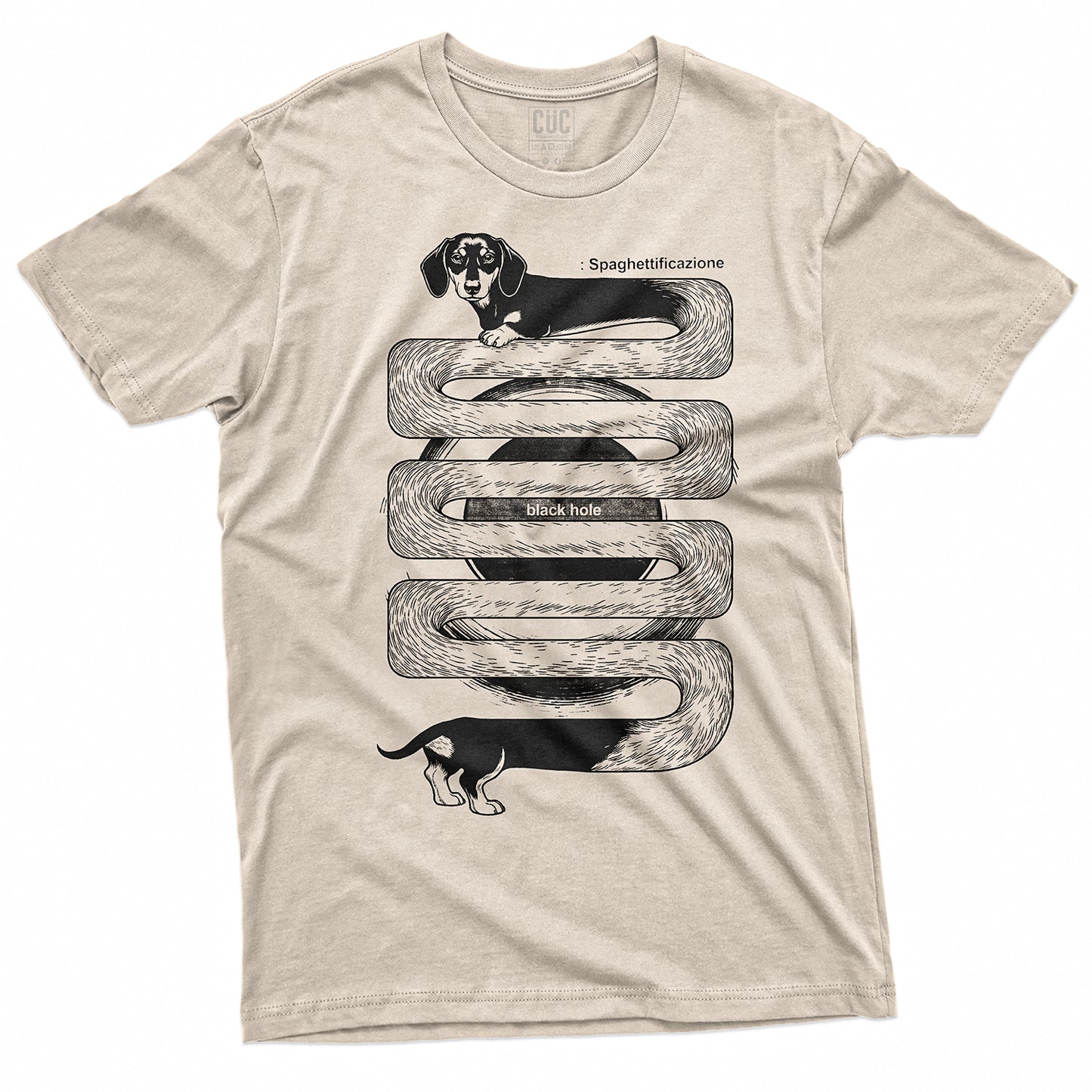 T-SHIRT CUC SPAGHETTIFICAZIONE BASSOTTO - Divertente - La fisica che ce piace  #chooseurcolor