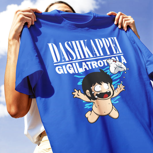 T-SHIRT DASH KAPPEI NEVERMIND Gigi la trottola divertente anime Blu Royal
