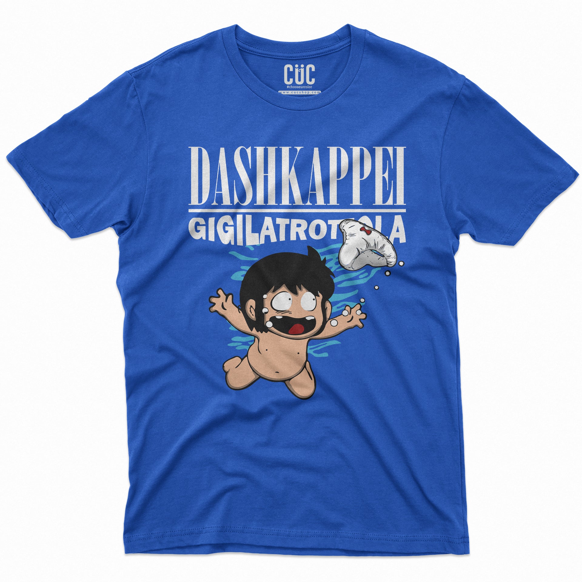 T-SHIRT DASH KAPPEI NEVERMIND Gigi la trottola divertente anime Blu Royal
