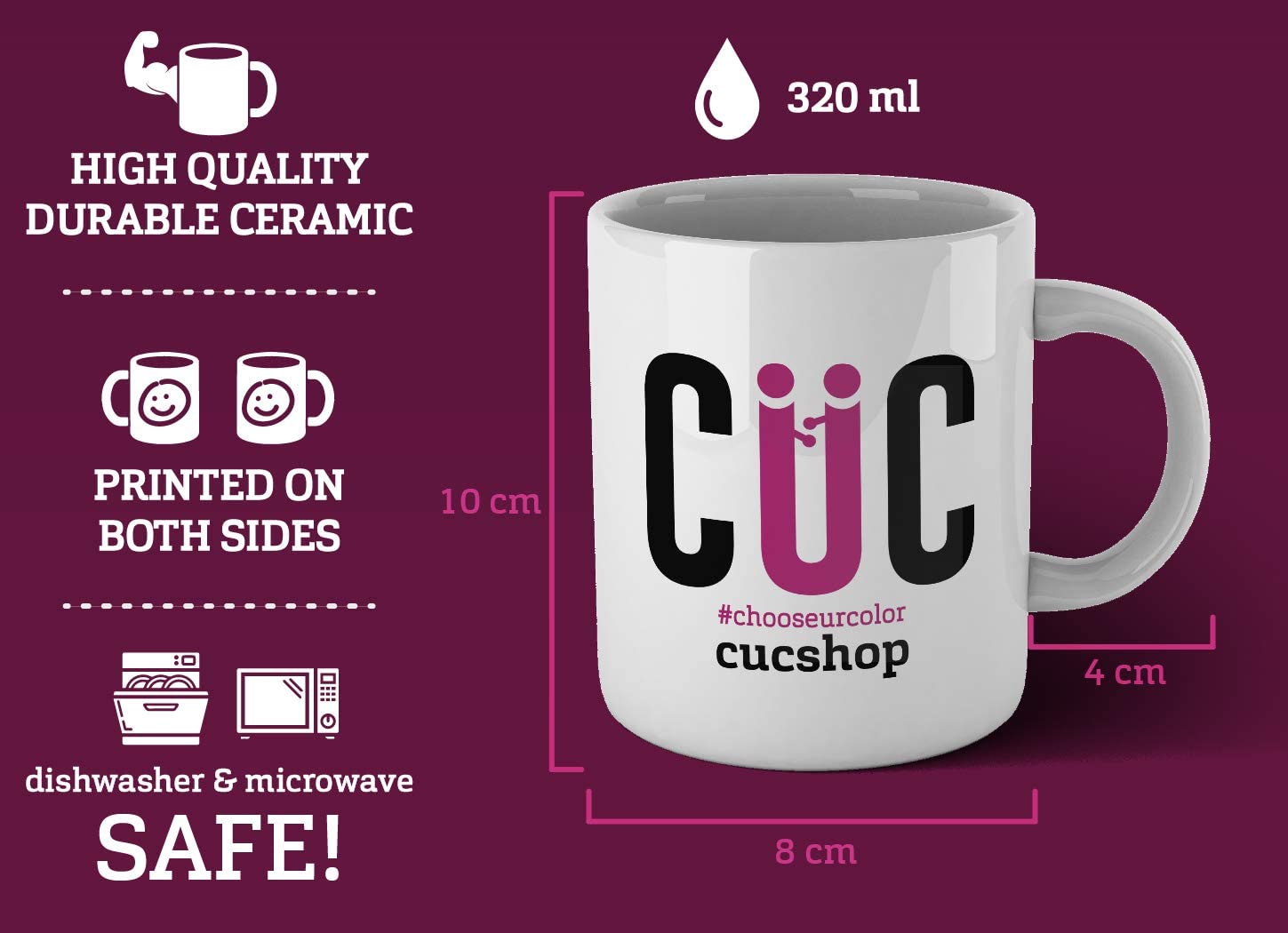 Maroon Tazza Ground Control to Major Tom - Ispirata alla Canzone di David Bowie - Choose Ur Color Cuc shop