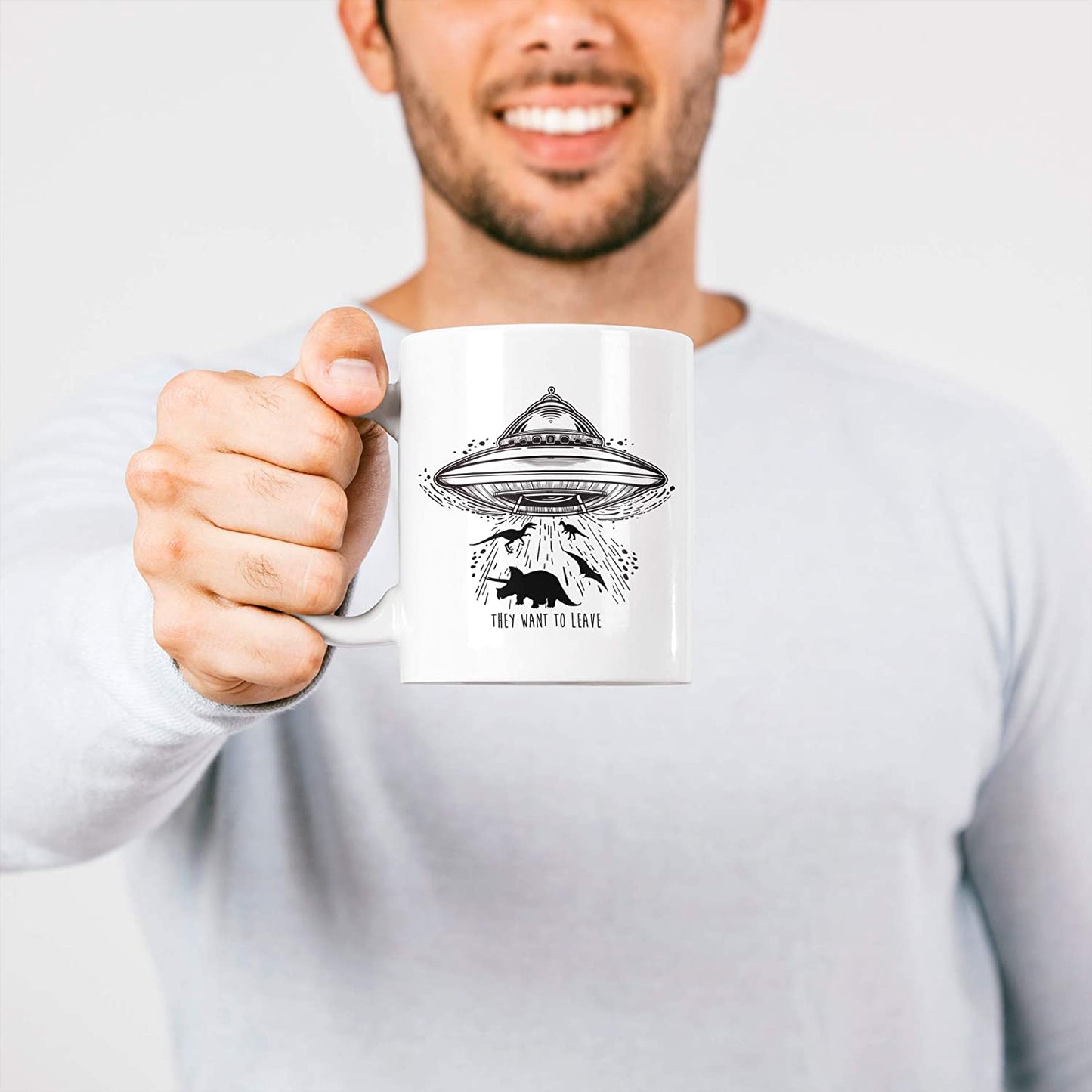 Lavender Tazza They Want to Leave - Mug Divertente UFO e Dinosauri - Choose ur Color Cuc shop