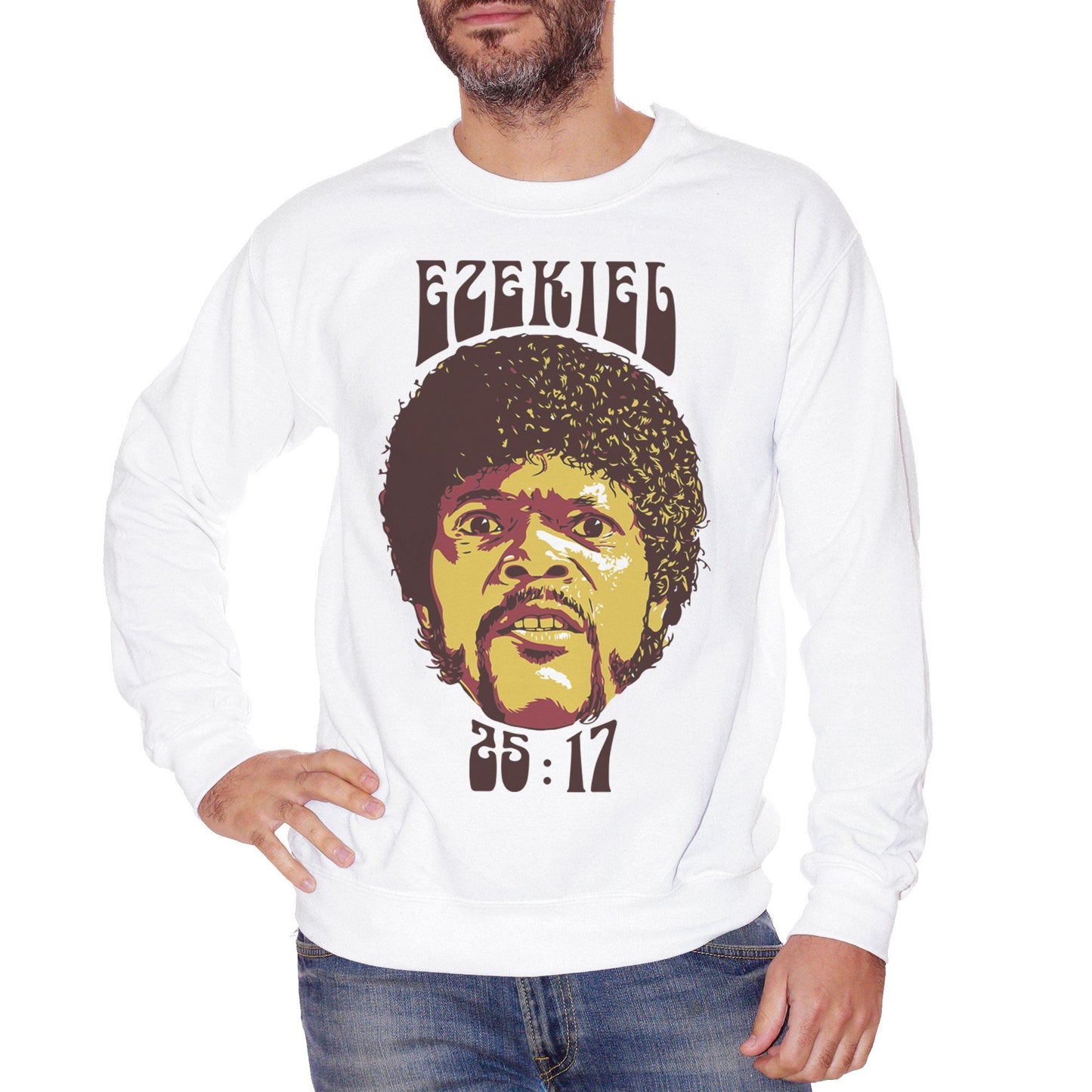 White Smoke Felpa Girocollo Samuel L Jackson Ezekiel Pulp Fiction Ju - FILM CucShop