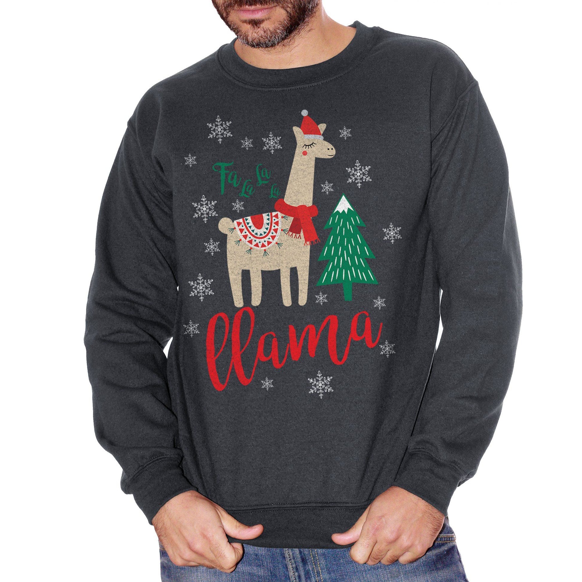 Dark Slate Gray Felpa Girocollo Fa La La La Llama Xmas Christmas Natale - FILM CucShop