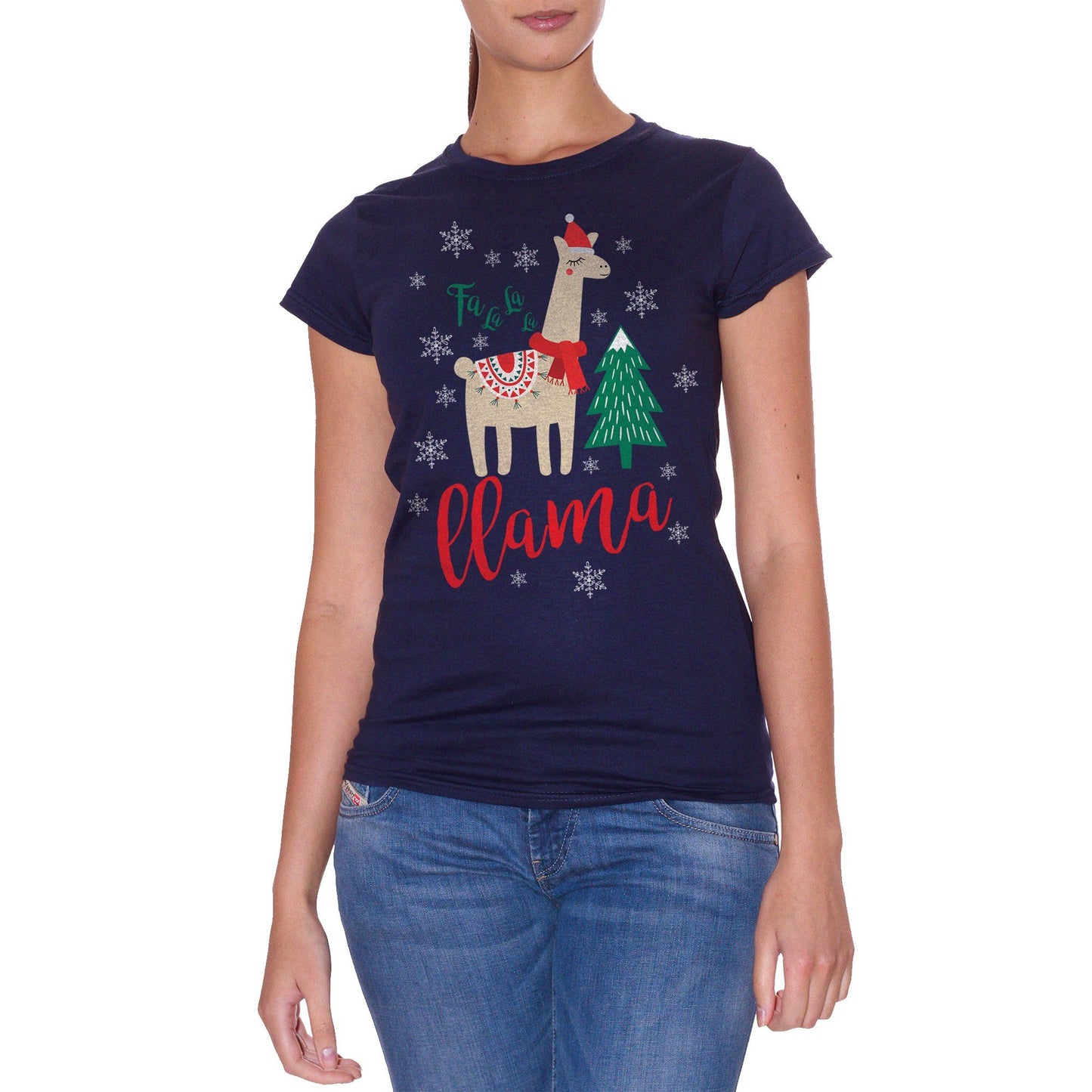 White T-Shirt Fa La La La Llama Xmas Christmas Natale - FILM CucShop