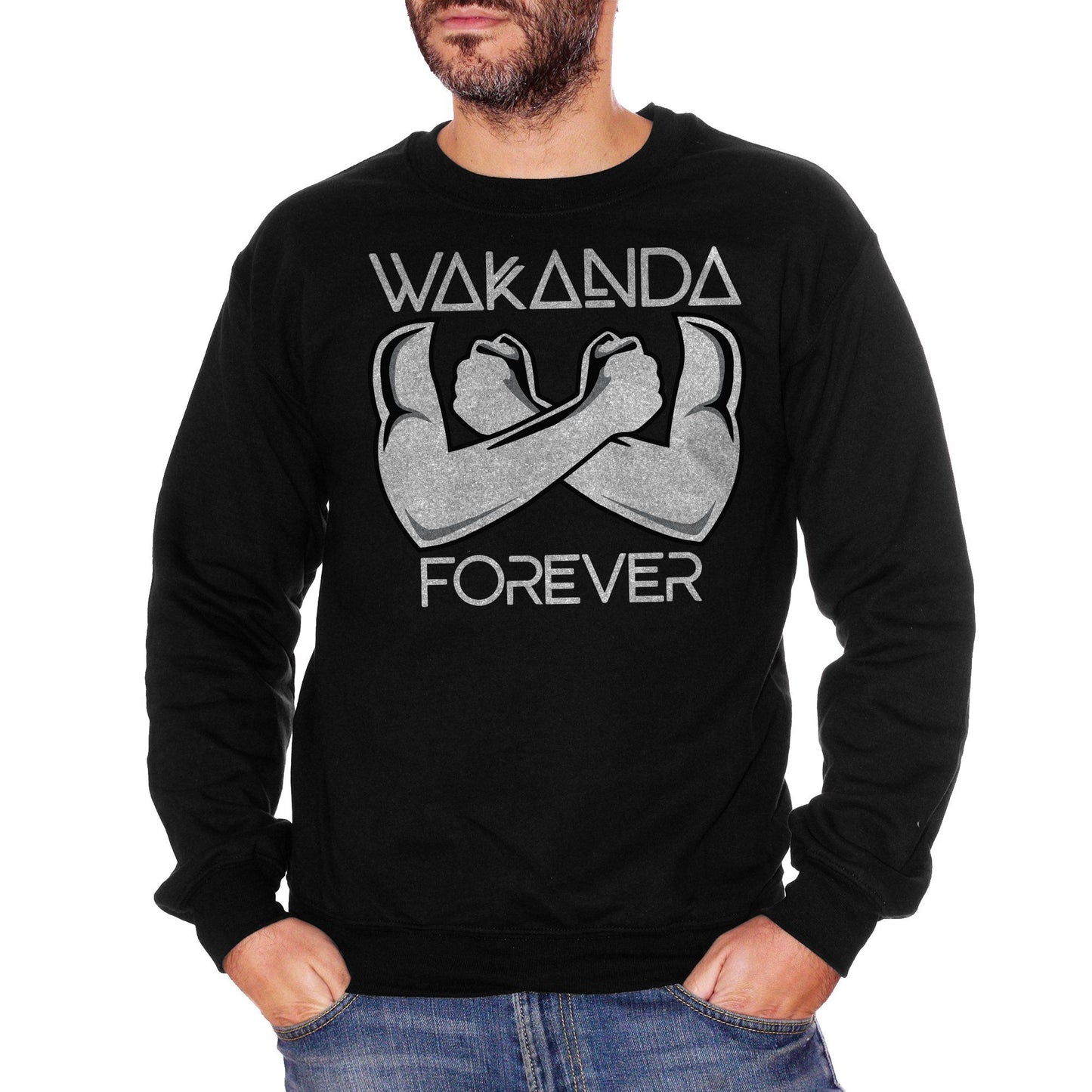 Black Felpa Girocollo Wakanda Forever Saluto Greet Black Panther - FILM CucShop