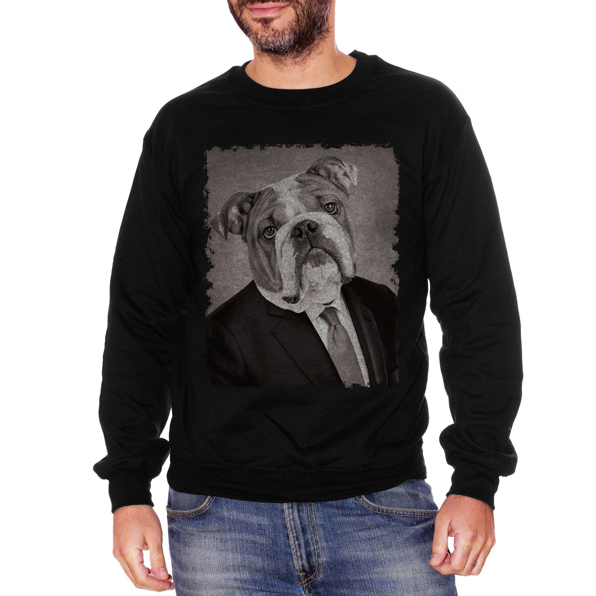 Black Felpa Girocollo Bulldog Cane Pet Funny Business Elegant Photo Antico Ritratto - SOCIAL CucShop