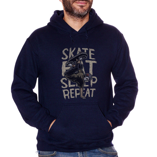 Black Felpa Cappuccio Jason Skate Eat Sleep Repeat Frasi Divertenti Skateboard - Funny Choose ur Color CucShop