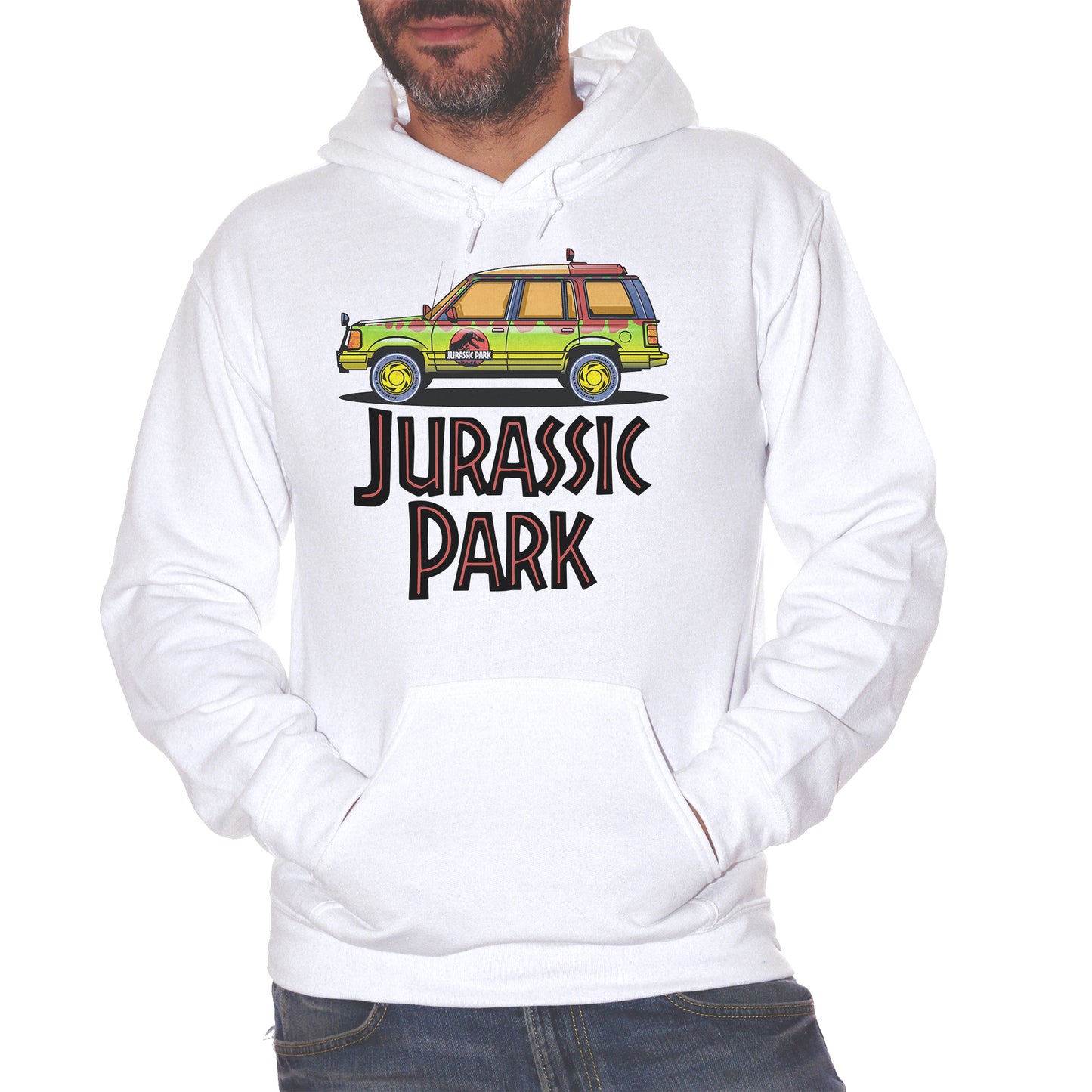 Dark Khaki Felpa Cappuccio Jurassik Park Jeep - Film Cult Anni 80 - Movie Choose ur color CucShop