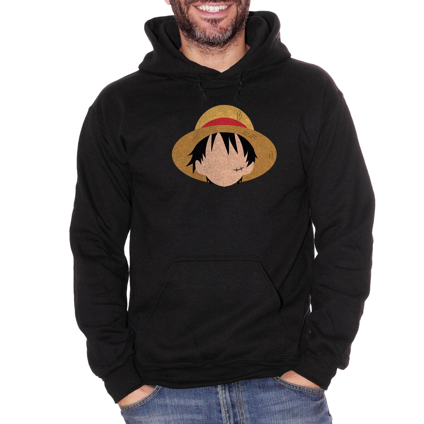 Black Felpa Cappuccio One Piece Monkey D Rufy Face - Giappone Cartoni Anime Cappello di Paglia Mugiwara no Luffy - Cartoon Choose ur color CucShop