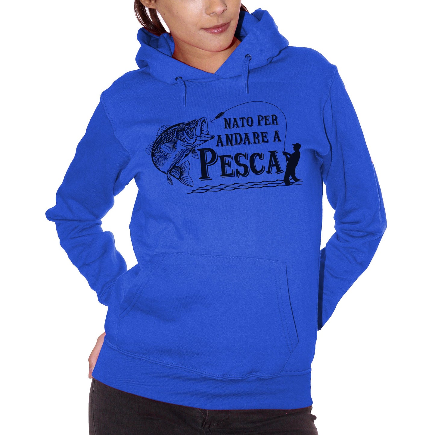 Royal Blue Felpa cappuccio Nato per andare a pesca - SPORT Choose ur color CucShop