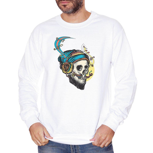 White Smoke Felpa Girocollo Skull Music - Funny Choose ur Color CucShop