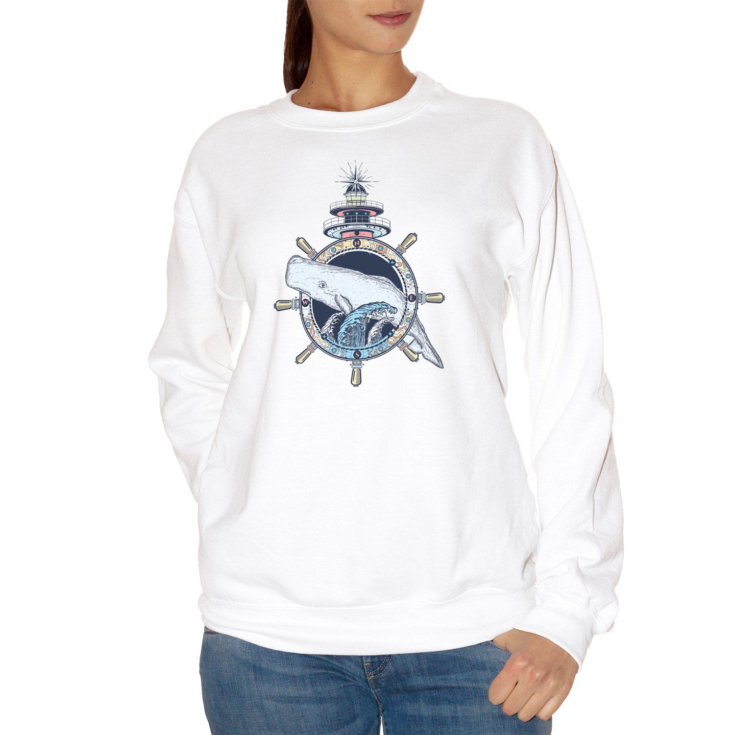 White Smoke Felpa Girocollo Lighthouse Balena - Funny Choose ur Color CucShop