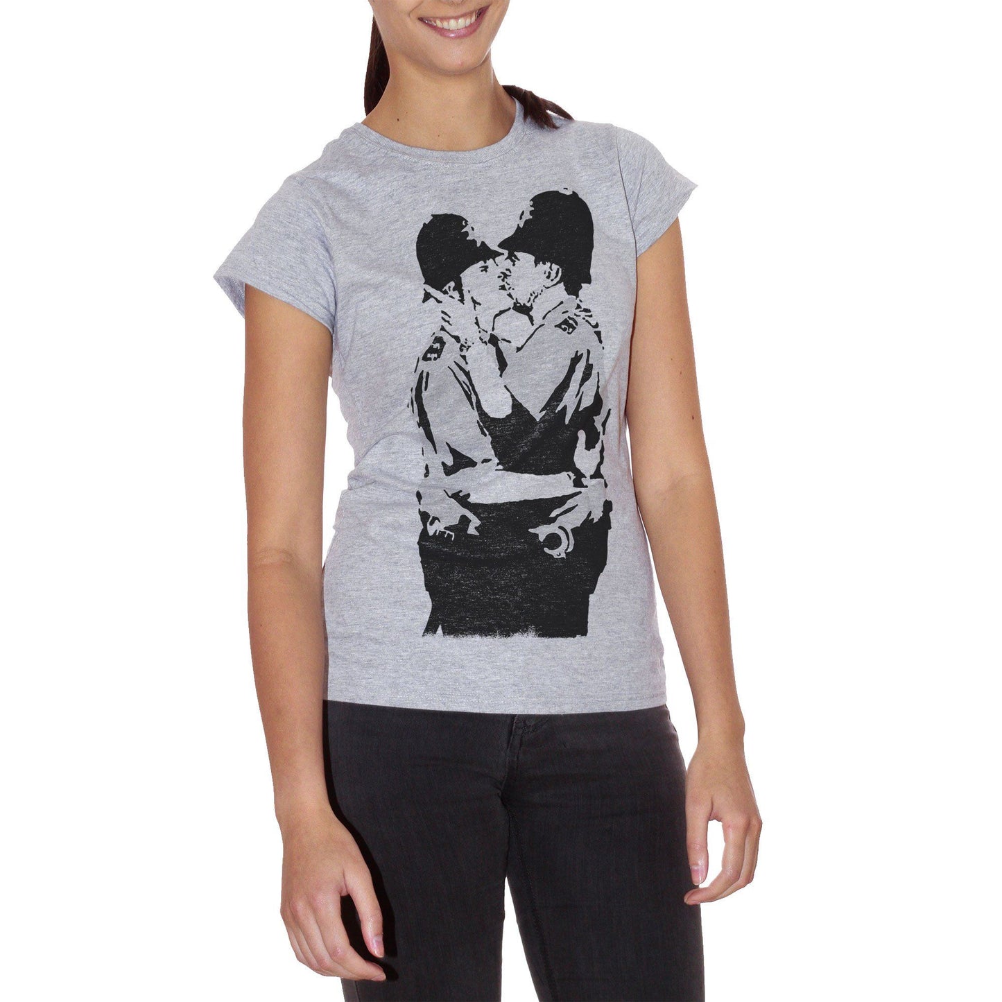 Gray T-Shirt Banksy Poliziotti Bacio - POLITICA Choose ur color CucShop