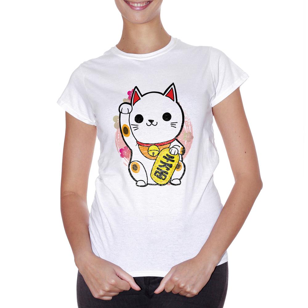 Rosy Brown T-Shirt Maneki Neko Gatto Giappone - POLITICA Choose ur color CucShop