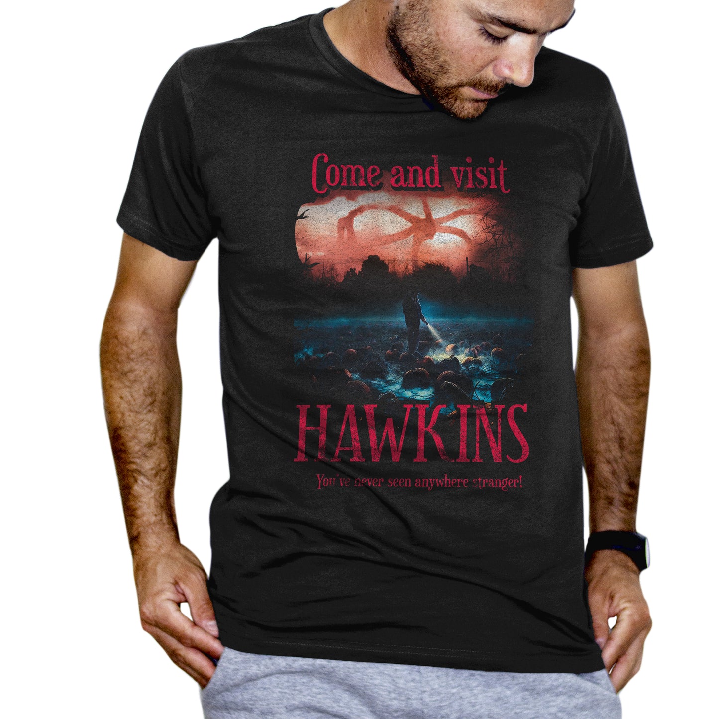 Black T-Shirt Come and Visit Hawkins - Stranger Things - FILM Choose ur color CucShop